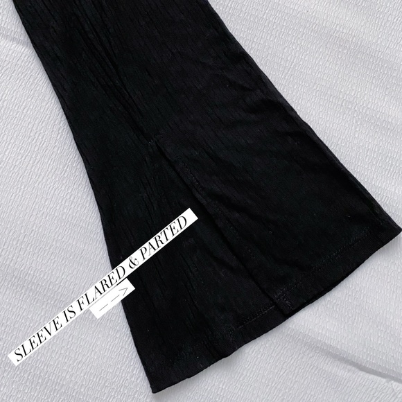 BP Black Ribbed Flared Parted Sleeve Surplice Top - Picture 11 of 12